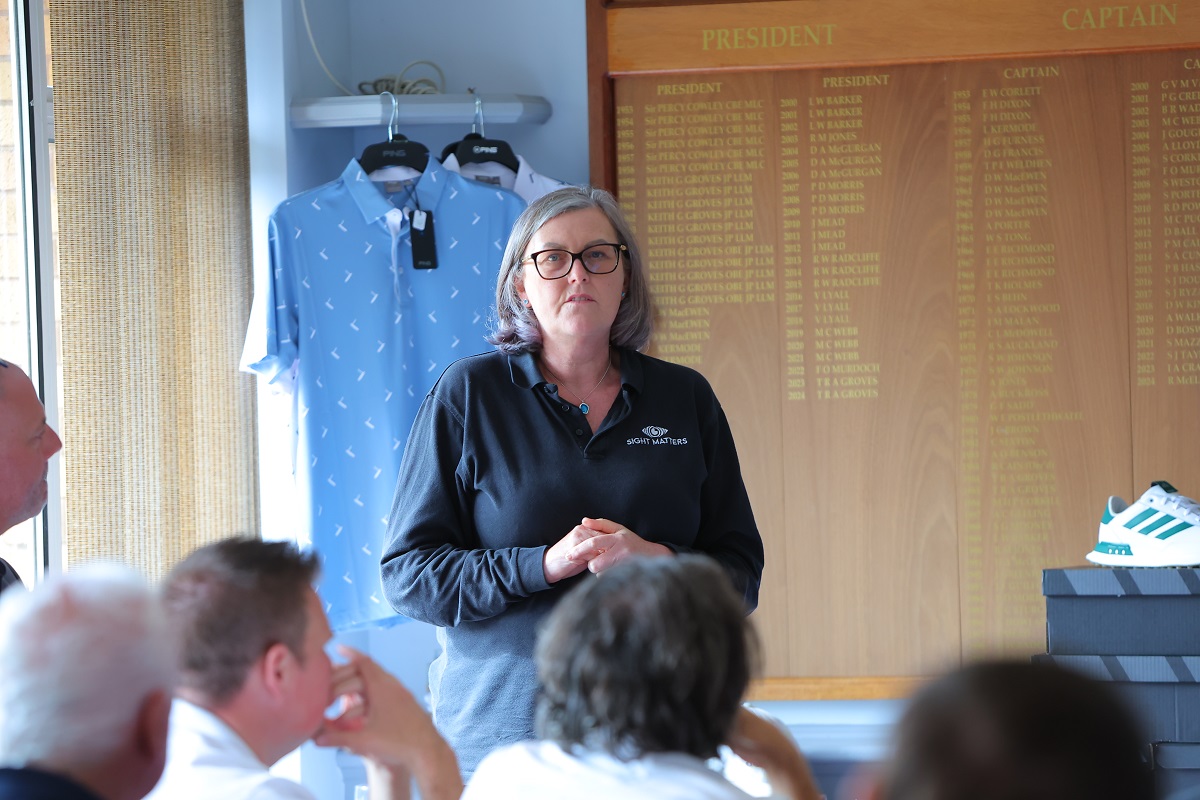 A photo of Cathryn Bradley addressing the audience at the MAC Golf Day 2024