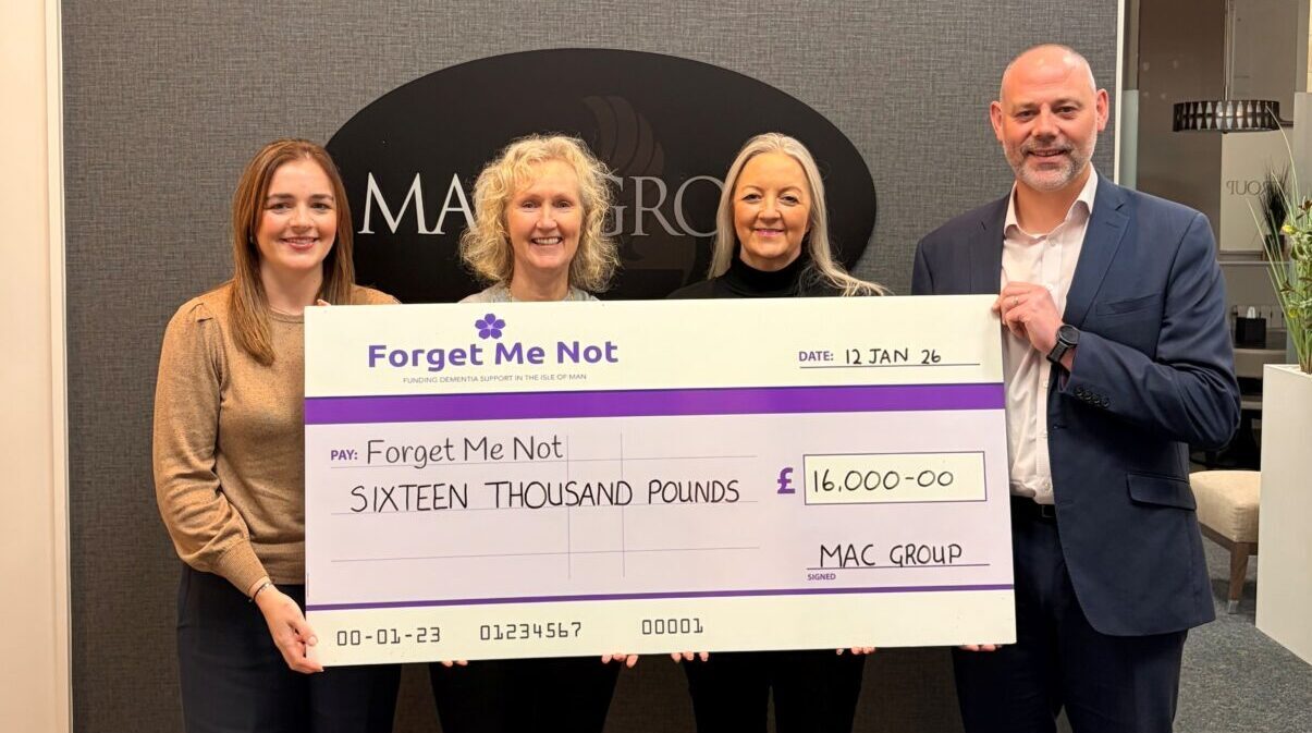 Forget Me Not cheque presentation photo with representatives from MAC Group and Forget Me Not